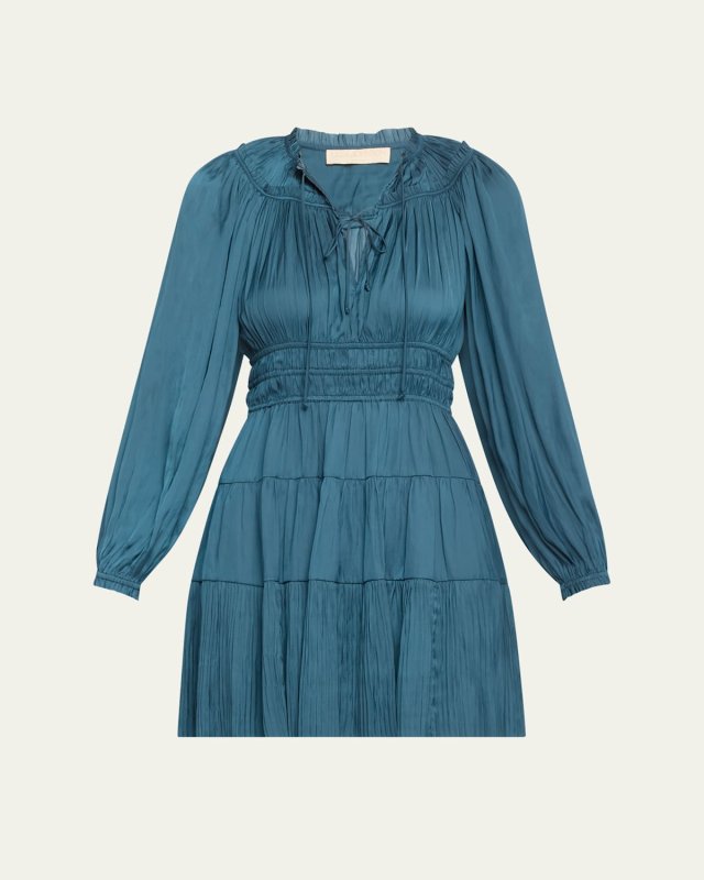 Koria Long-Sleeve Satin Mini Dress